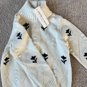 Janie & Jack Cream with Black Flower Turtleneck Size 3T NWT.